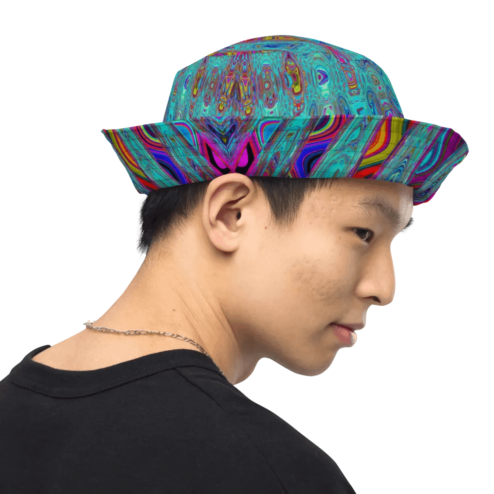 Trippy Sky Blue Abstract Retro Atomic Waves Bucket Hat product image (12)