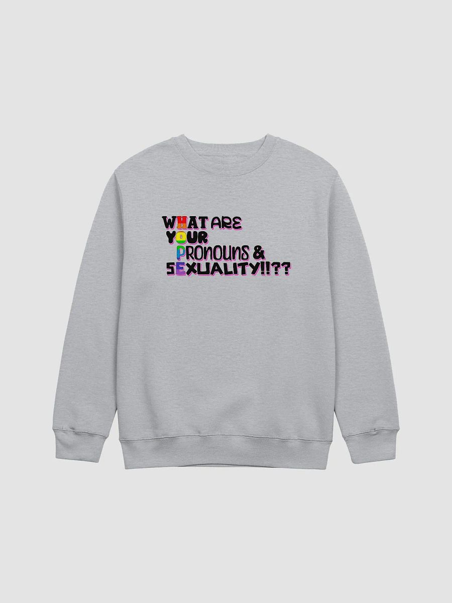 WHAT ARE YOUR PRONOUNS AND SEXUALITY!? - light sweatshirt product image (1)