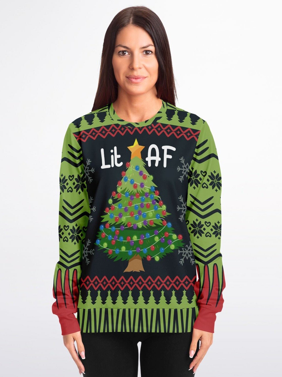 "Lit AF" Christmas Tree Sweatshirt | Funny Holiday Party Sweater | Festive Winter Outfit product image (1)