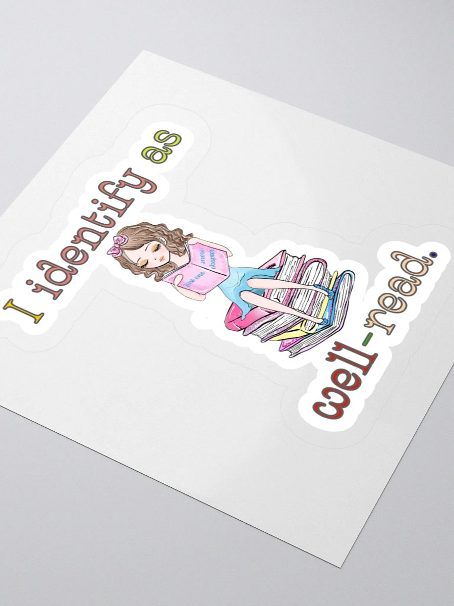 I Identify As Well-Read (Girl Sitting on a Stack of Books) Sticker product image (3)