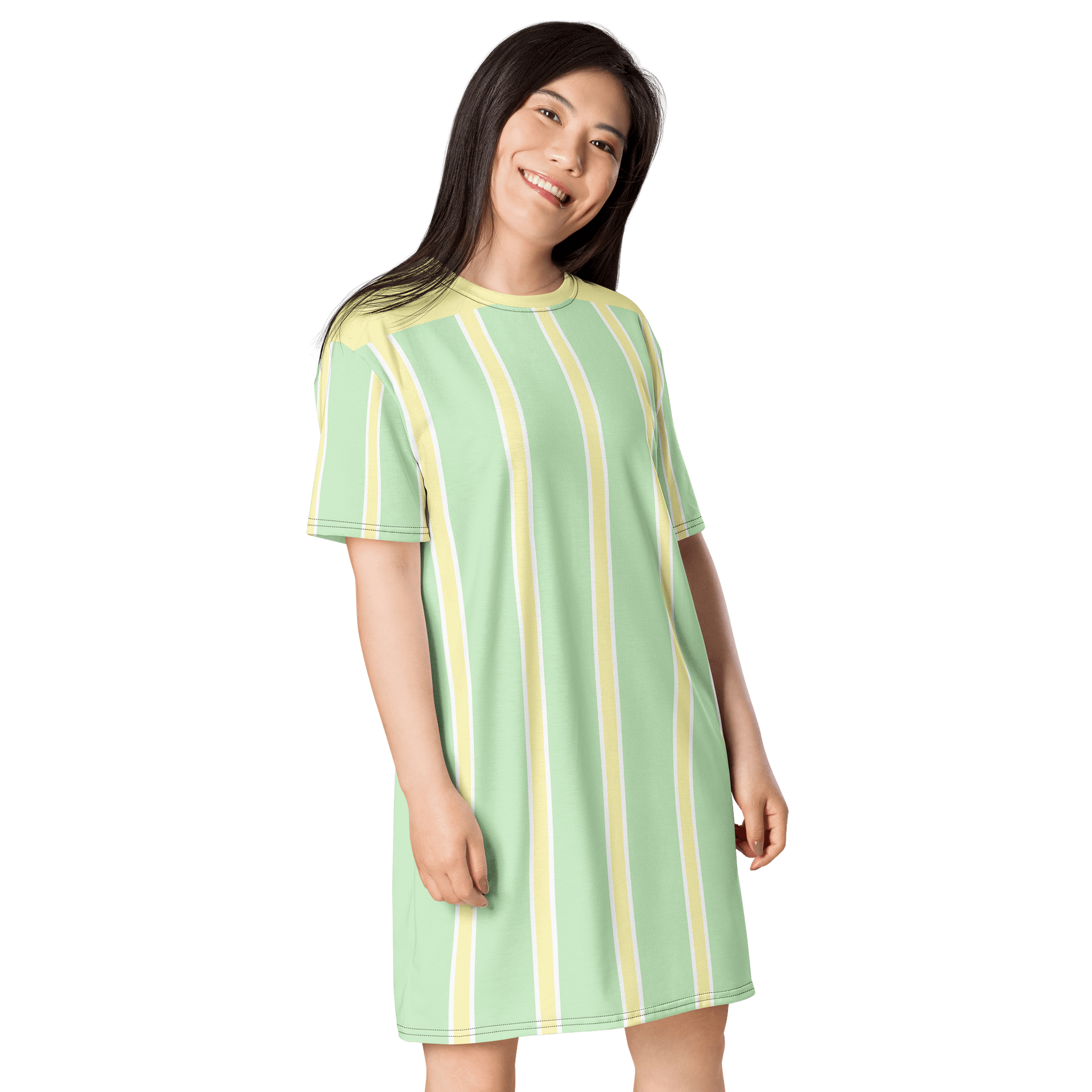 Exclusive Mint Green & Yellow Striped Oversized T-Shirt Dress | TDS Music product image (4)