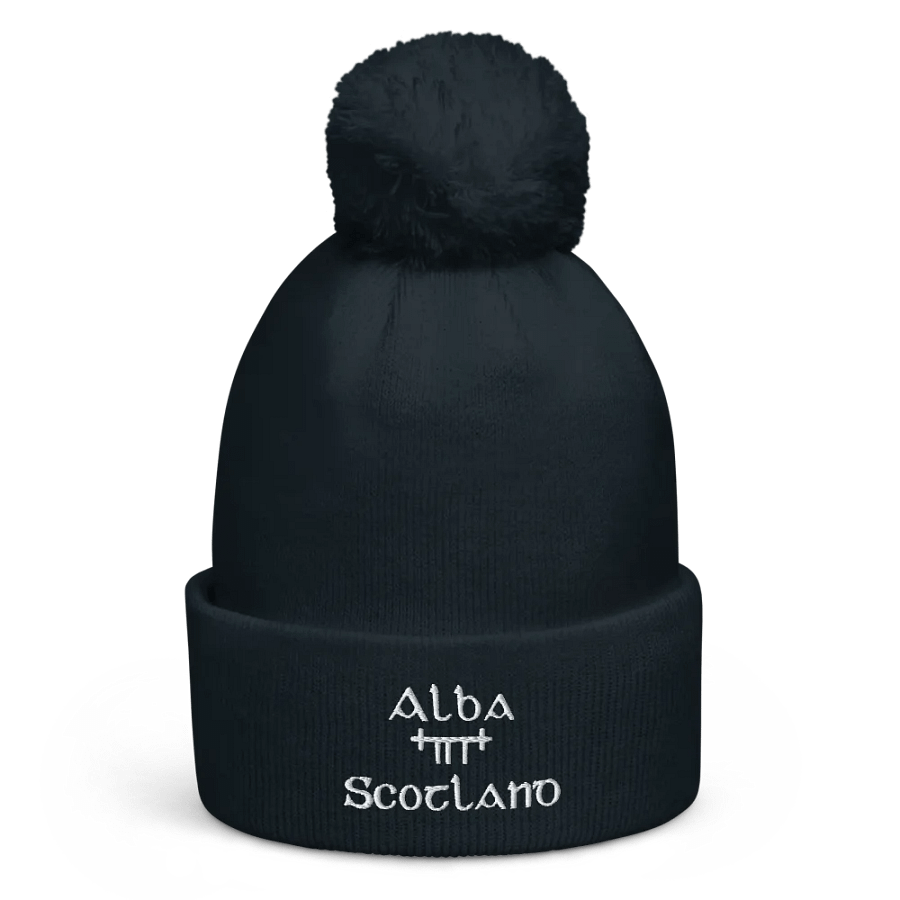 Scotland/Alba Orthodox style Ogham, Navy with white, embroidered Pom-Pom Beanie product image (1)