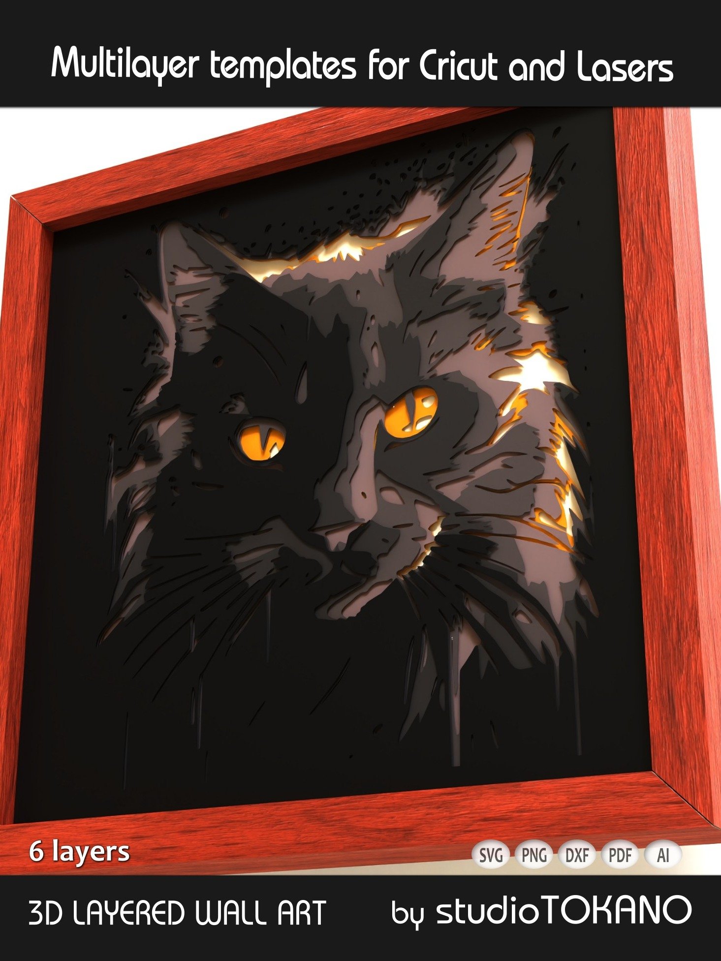 Black cat 3D SVG product image (2)