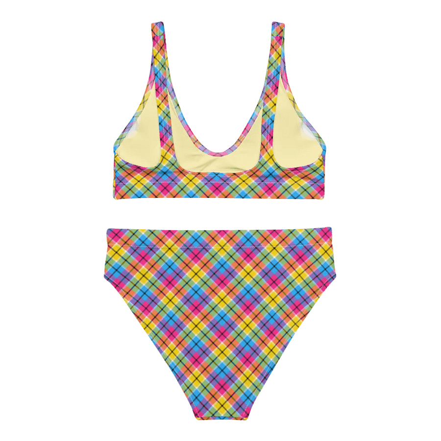 Hot Pink, Turquoise, and Yellow Plaid Bikini product image (4)