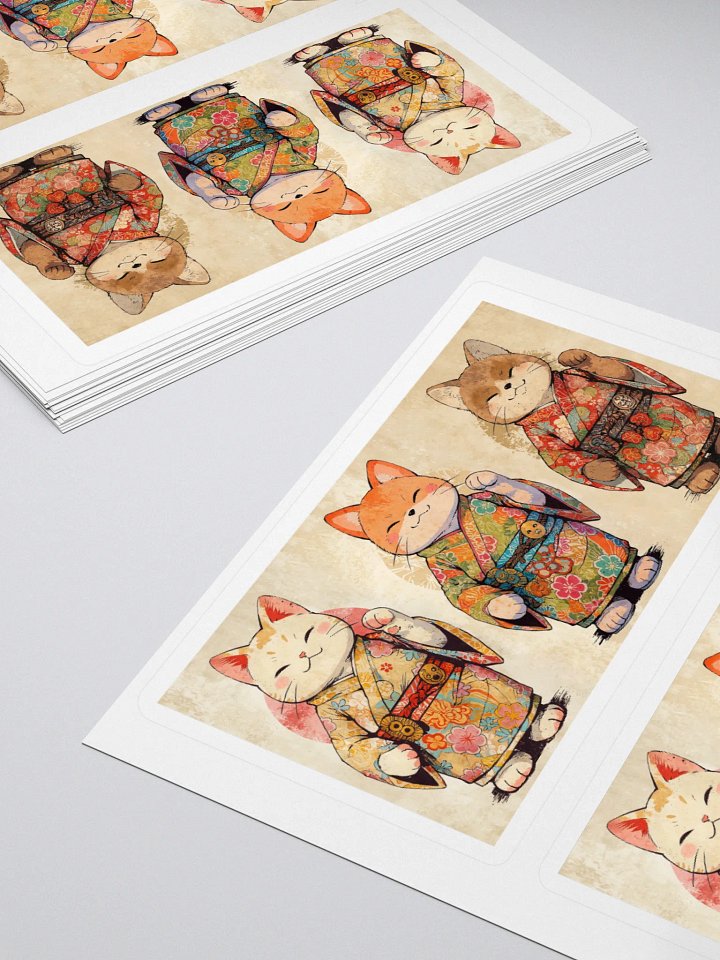 Sticker Set - Kimono Cat Fox Tanuki product image (1)