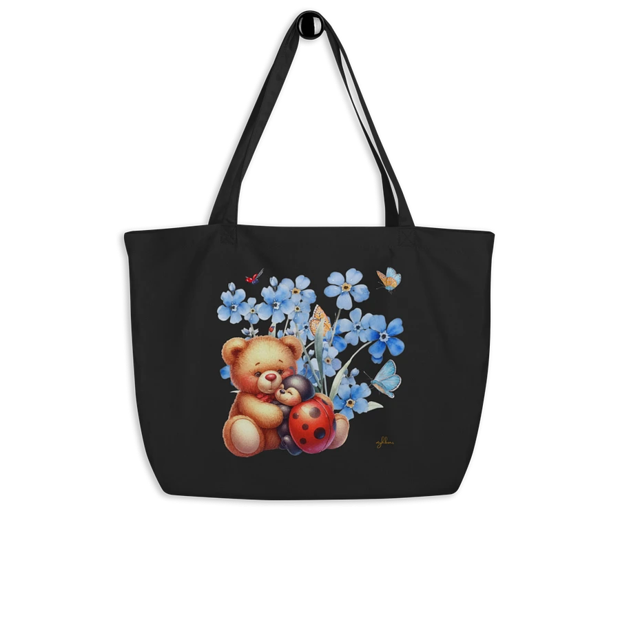 Forget-Me-Not Whispers Teddy Bear Tote Bag (Large) – Organic Cotton Twill, Floral Design with Teddy Bear & Ladybug, Eco-Friendly Bag product image (5)