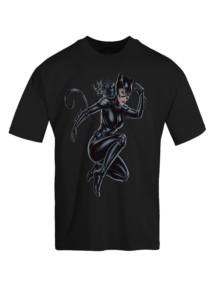 Shadow Pounce: Catwoman's Lethal Leap Oversized Faded T-Shirt product image (1)
