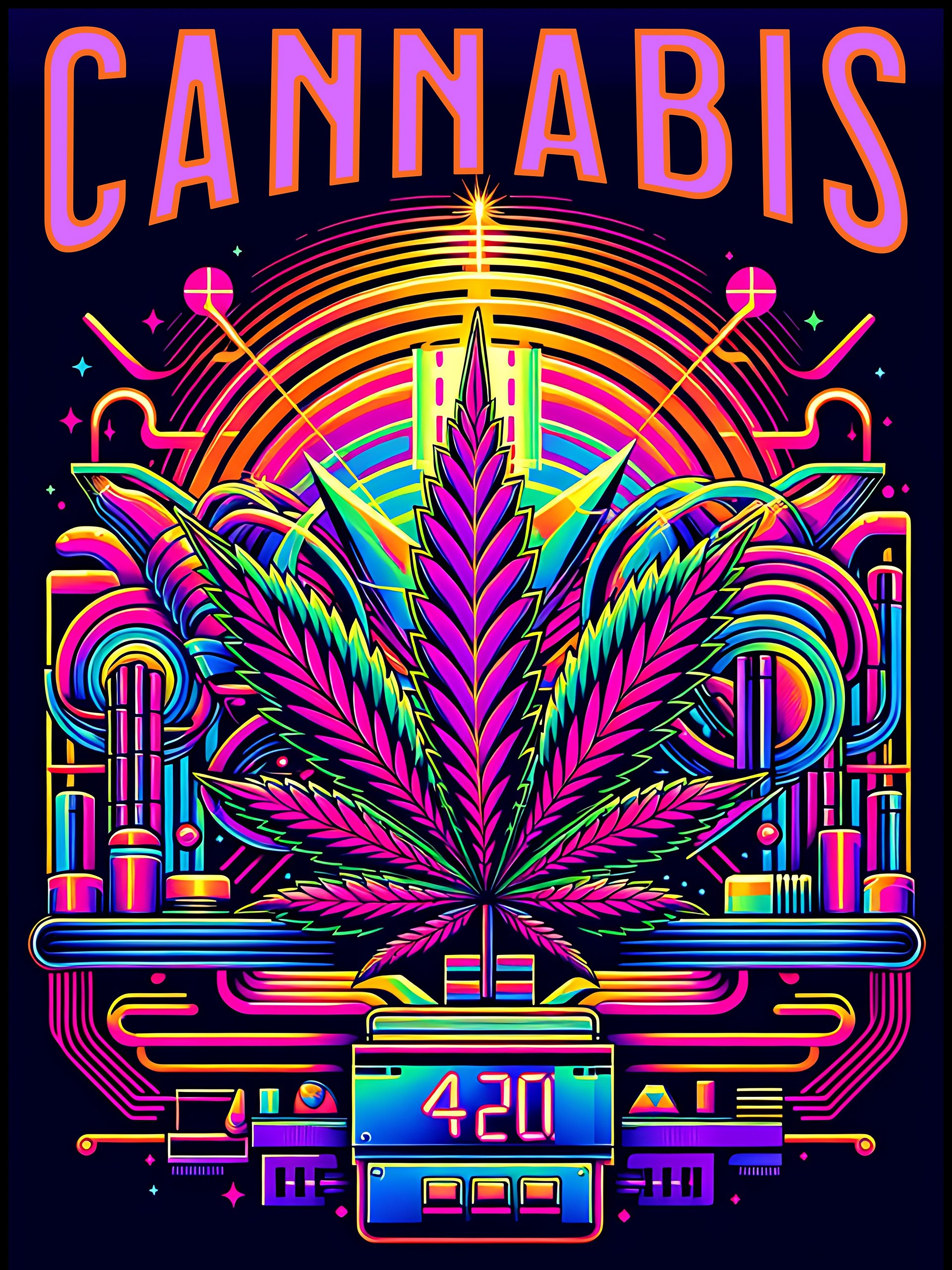 Cannabis 420 Synthwave Poster – Neon Glow Wall Art for Stoners product image (1)
