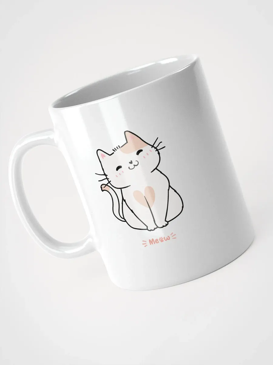 White Glossy Mug Doodle Smile Cat product image (3)