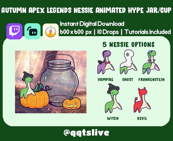 ANIMATED AUTUMN NESSIE Twitch Hype Jar - Stream Tip Cup + Sub Badges / 2 Layers - 5 Nessie Options - 10 Bit Options + Set Up Tutorial product image (1)