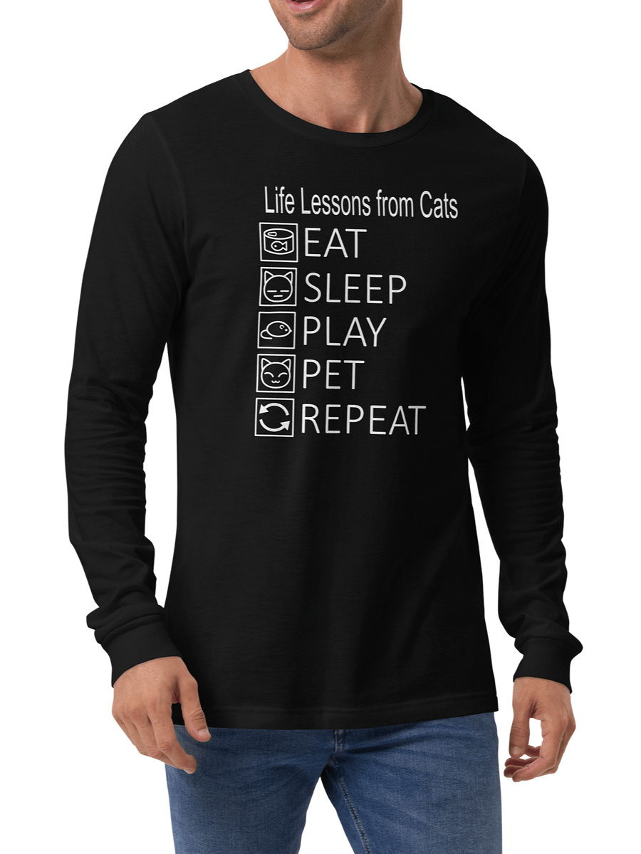 Life Lessons from Cats Unisex Long Sleeve Tee, White Print product image (4)