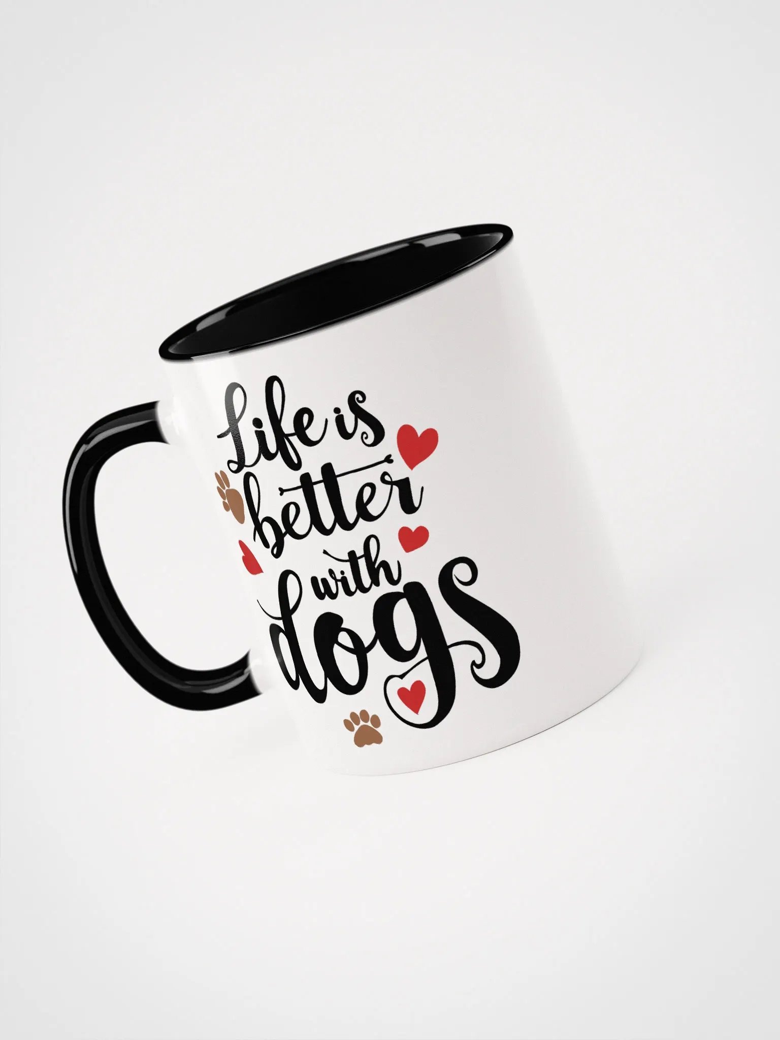 Life is better with dogs, black letters on white outside, color inside mug product image (3)