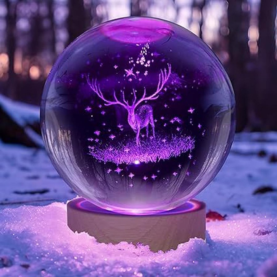 GITGRNTH 16 Color 3D Deer Crystal Ball Lamp product image (1)