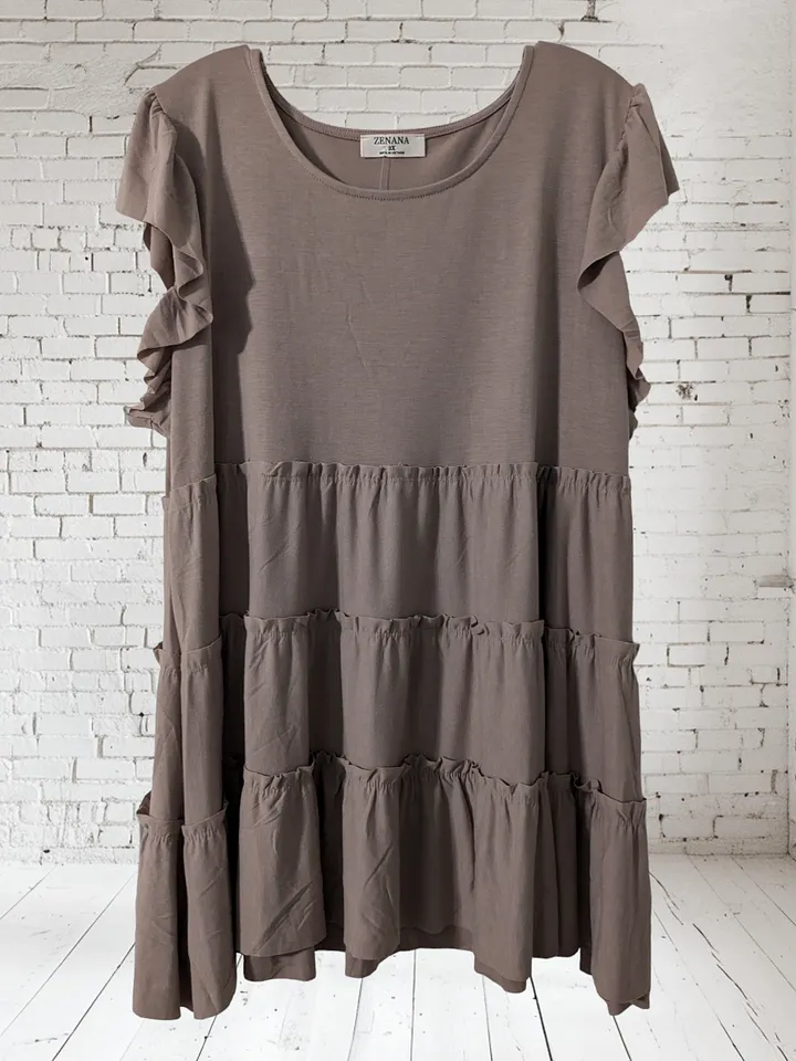 2X Beige Ruffle Mini Sleeve Tunic/Dress product image (1)