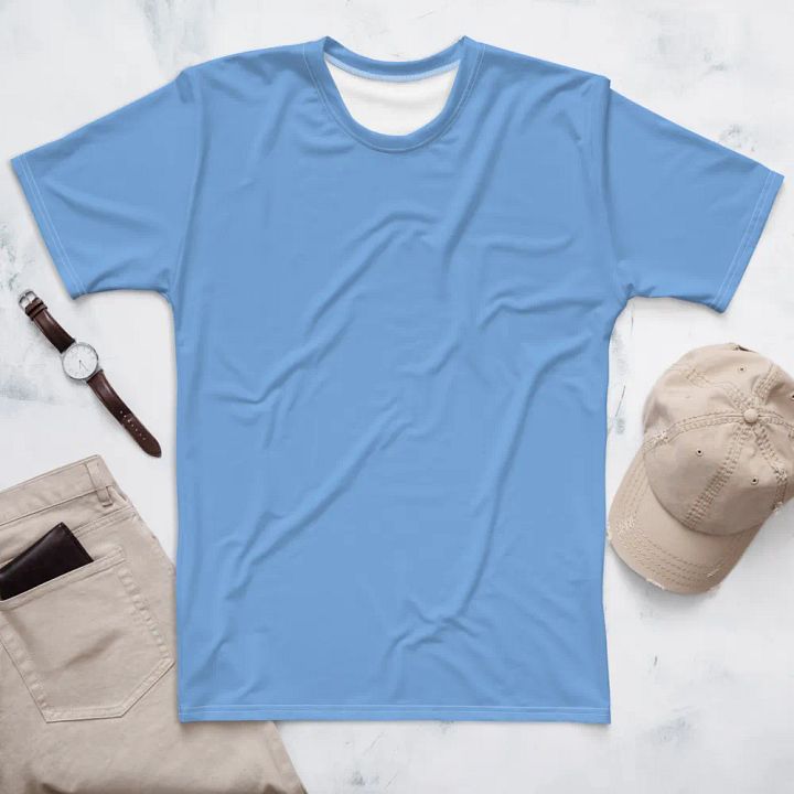 Plain Light Blue True Summer Men's Crewneck Polyester Heavyweight Premium T-Shirt by Treasure Pie product image (1)