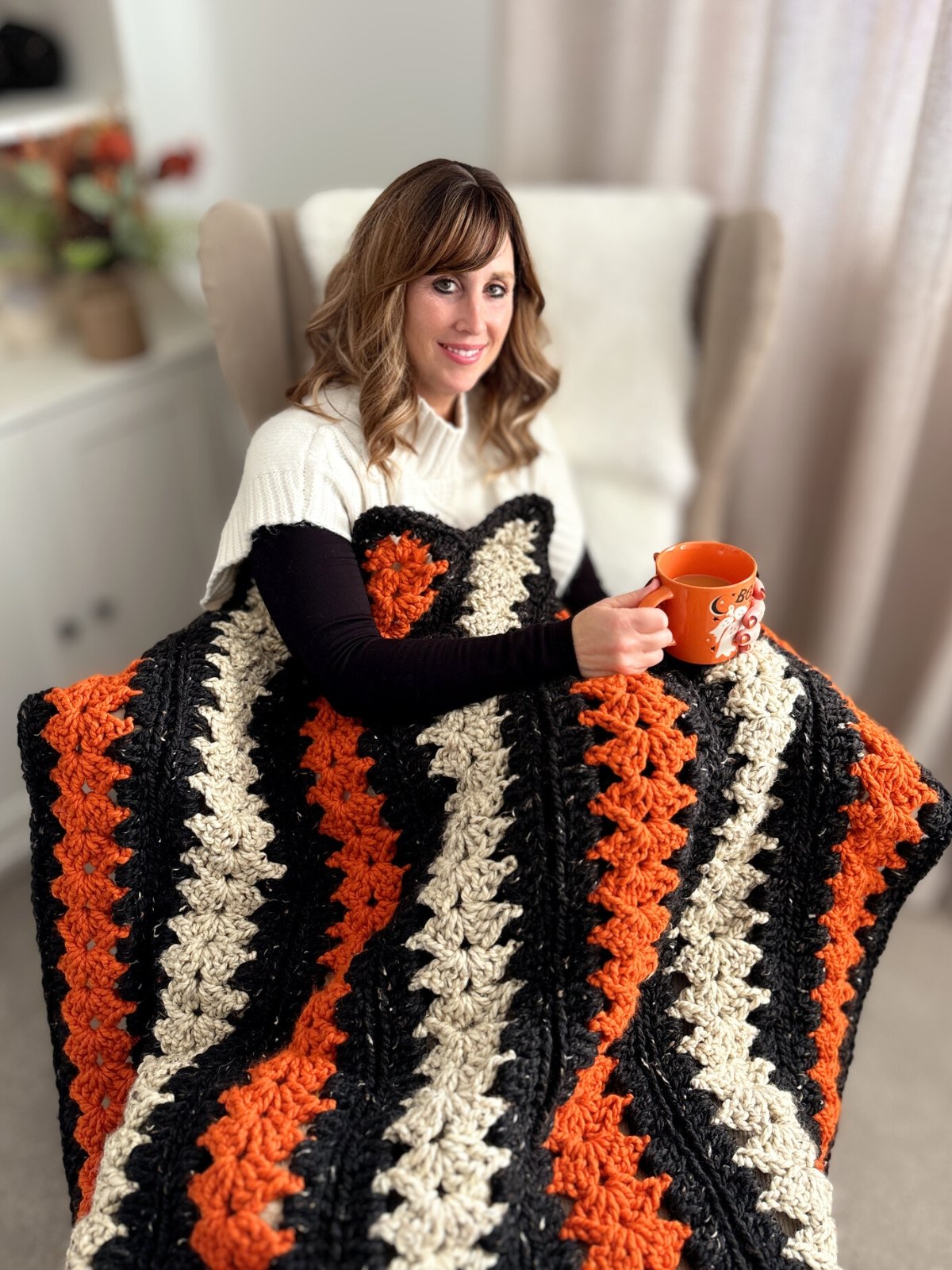 Spooky Strips Mile-a-Minute Crochet Blanket Pattern | Easy Super Chunky Throw Blanket for Beginners | Halloween Afghan PDF product image (8)