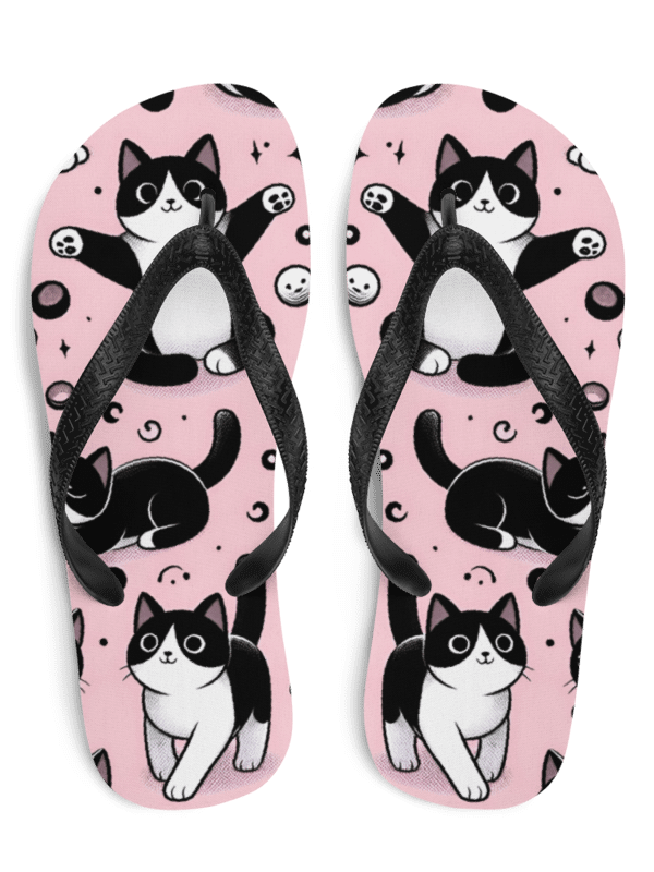 Black & White Kitty Flip Flops product image (1)