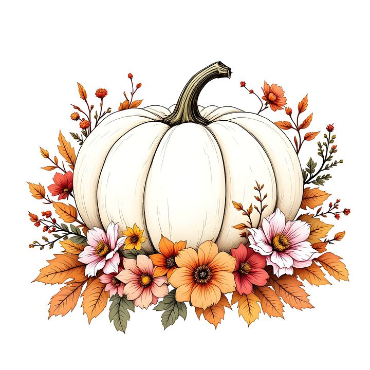18 White Floral Pumpkin Clipart for Autumn Crafts and Decor - Digital Download Collection for Scrapbooking, Invitations, and More product image (2)