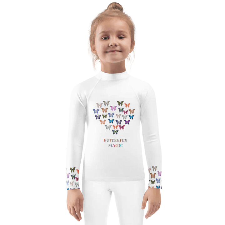 Butterfly Magic Kids White Rash Guard product image (1)