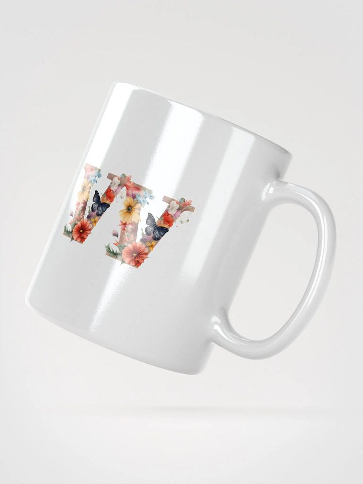 Letter W Monogram Floral Fantasy White Glossy Mug product image (5)