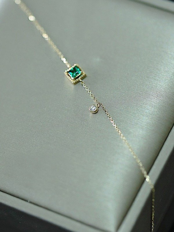 Square Green Gemstone Adjustable Bracelet | 18K Gold Plated product image (6)
