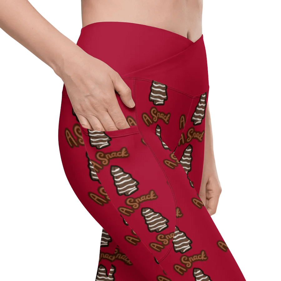 Chocolate Holiday Snack Cake All-Over Print Red Crossover Leggings with Pockets product image (7)