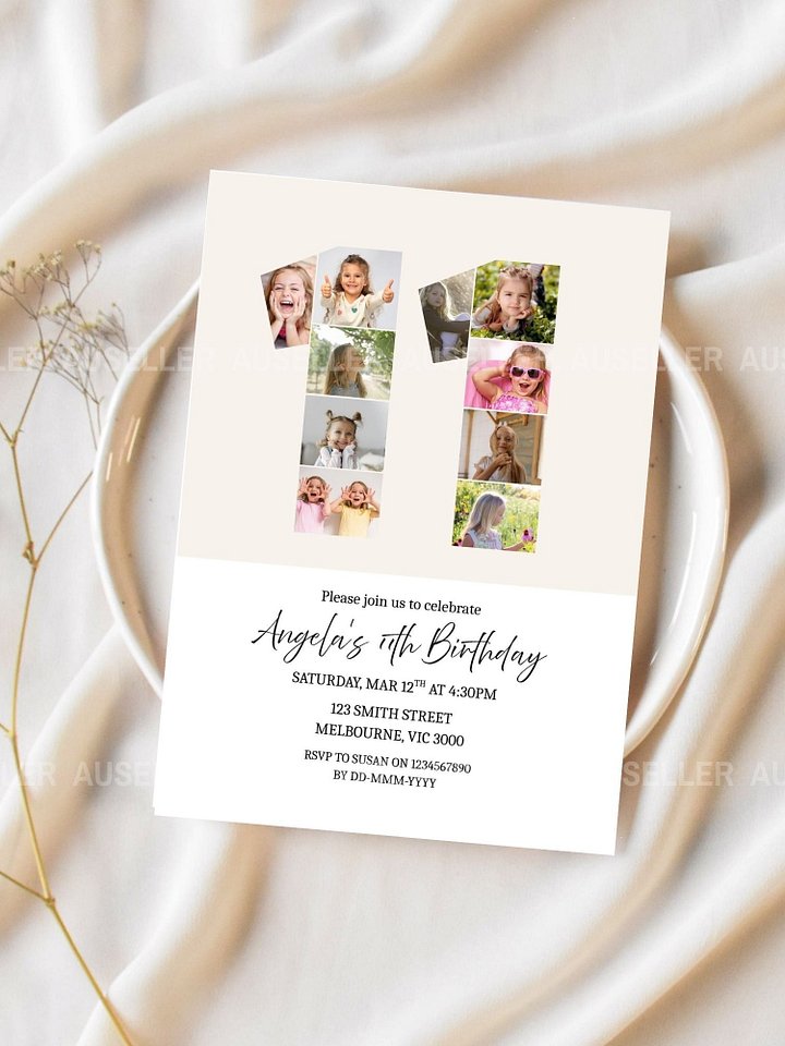 11th Birthday Photo Collage Editable Invitation Template product image (2)