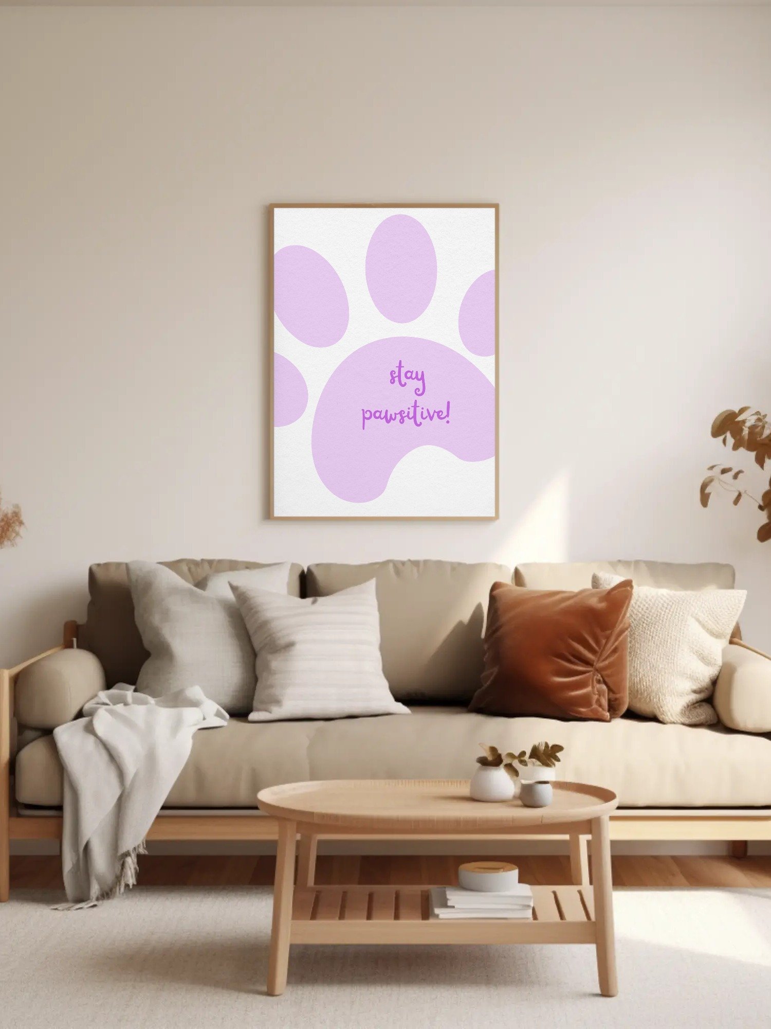 Stay Pawsitive Paw Print Wall Art - Cute Motivational Animal Poster Minimalist Pet Decor Inspirational Quote Print, Kids Room or Nursery Art product image (2)