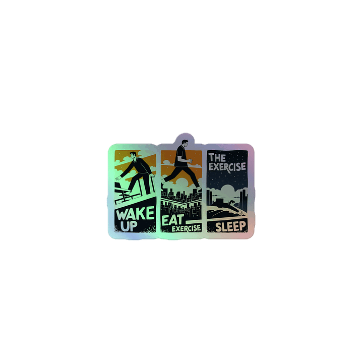 Clean-Line Daily Routine Art | Wake-Eat-Exercise-Sleep Print Holographic Sticker product image (1)