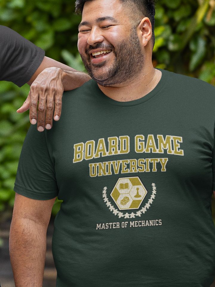 Board Game University Shirt, College T-shirt for Board Gamers, Master of Mechanics on Green product image (1)