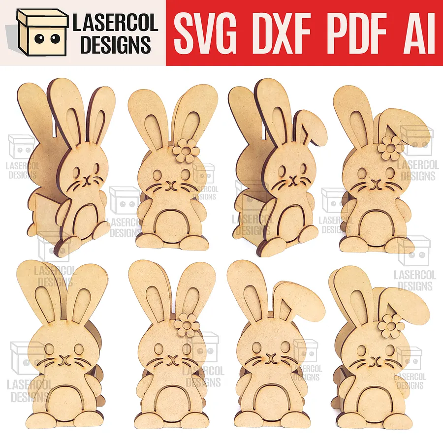 Easter Bunny Basket Set 4 (4 Styles, 2 Sizes) - Laser Cut Files product image (1)