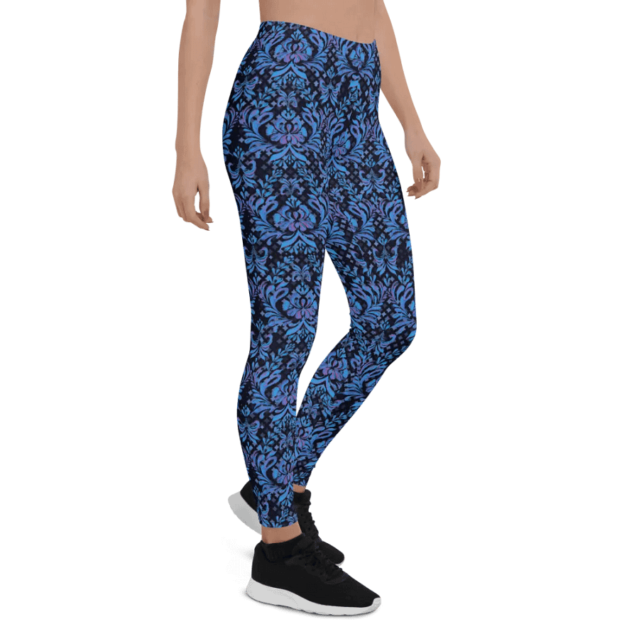 Ladies comfortable leggings in blues morocan design black design for those that like the unusual. product image (7)