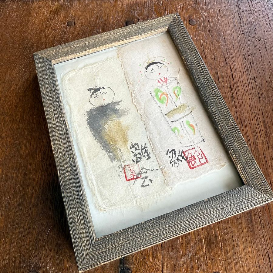 Framed Kokeshi Doll Washi Paper Art – Japan Antique Roadshow product image (1)