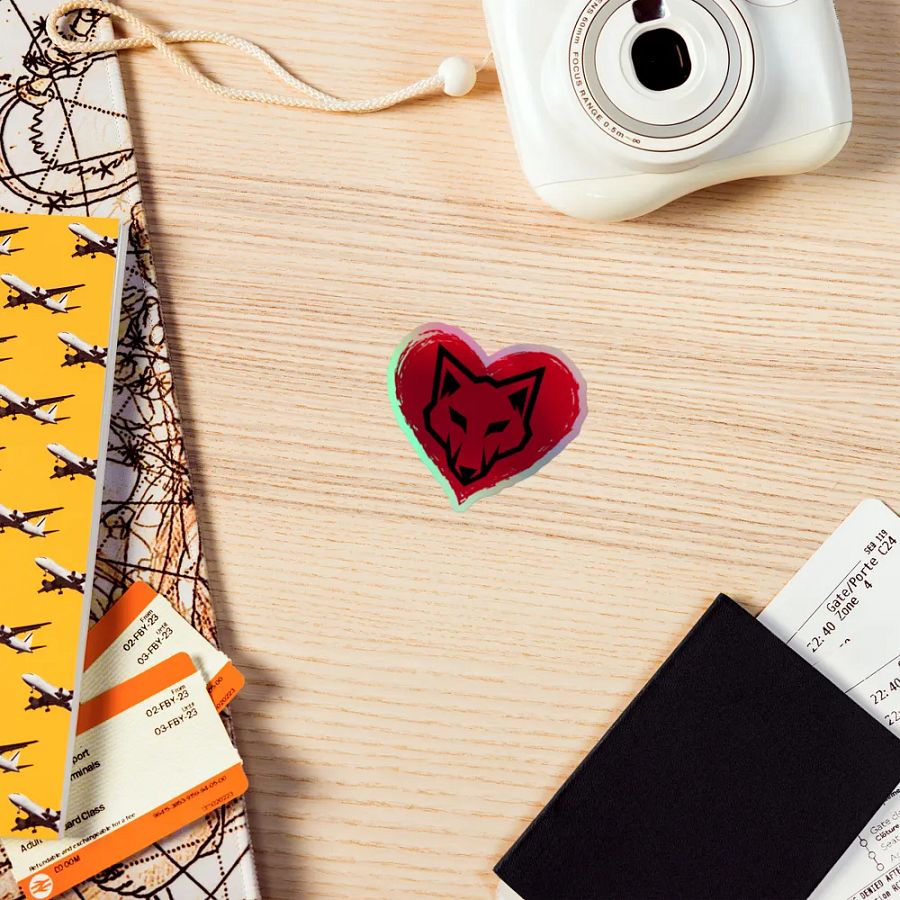 Geometric Wolf Heart Holographic Sticker product image (5)