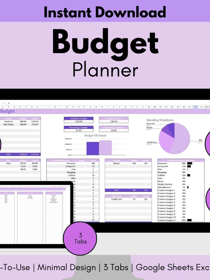 Easy Purple Budget Planner for Google Sheet Monthly Budget Spreadsheet Personal Finance Tracker Money Management Spreadsheet product image (4)