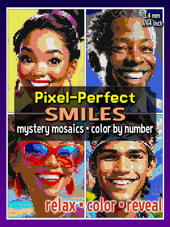 Pixel-Perfect Smiles Mystery Mosaics Coloring Book: Pixel Art Color By Number with 36 Illustrations product image (1)
