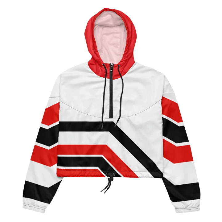 Red/Black/White Bent Lines Women's Cropped Jacket product image (2)