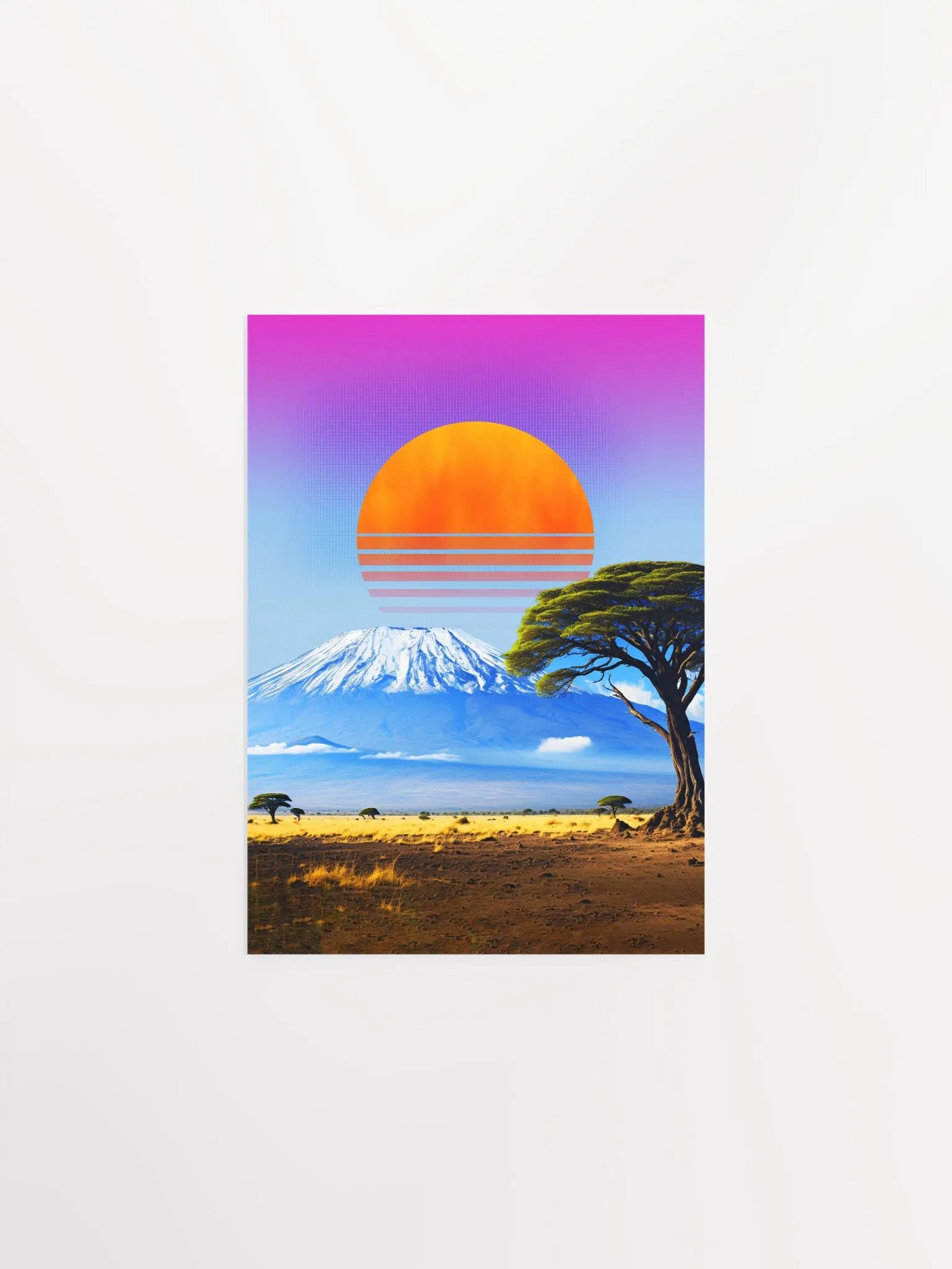Synthwave sunset & mountain. Africa, Kilimanjaro — space vintage retro collage art, 50s cosmic futuristic sci-fi collage, surreal collage art product image (6)