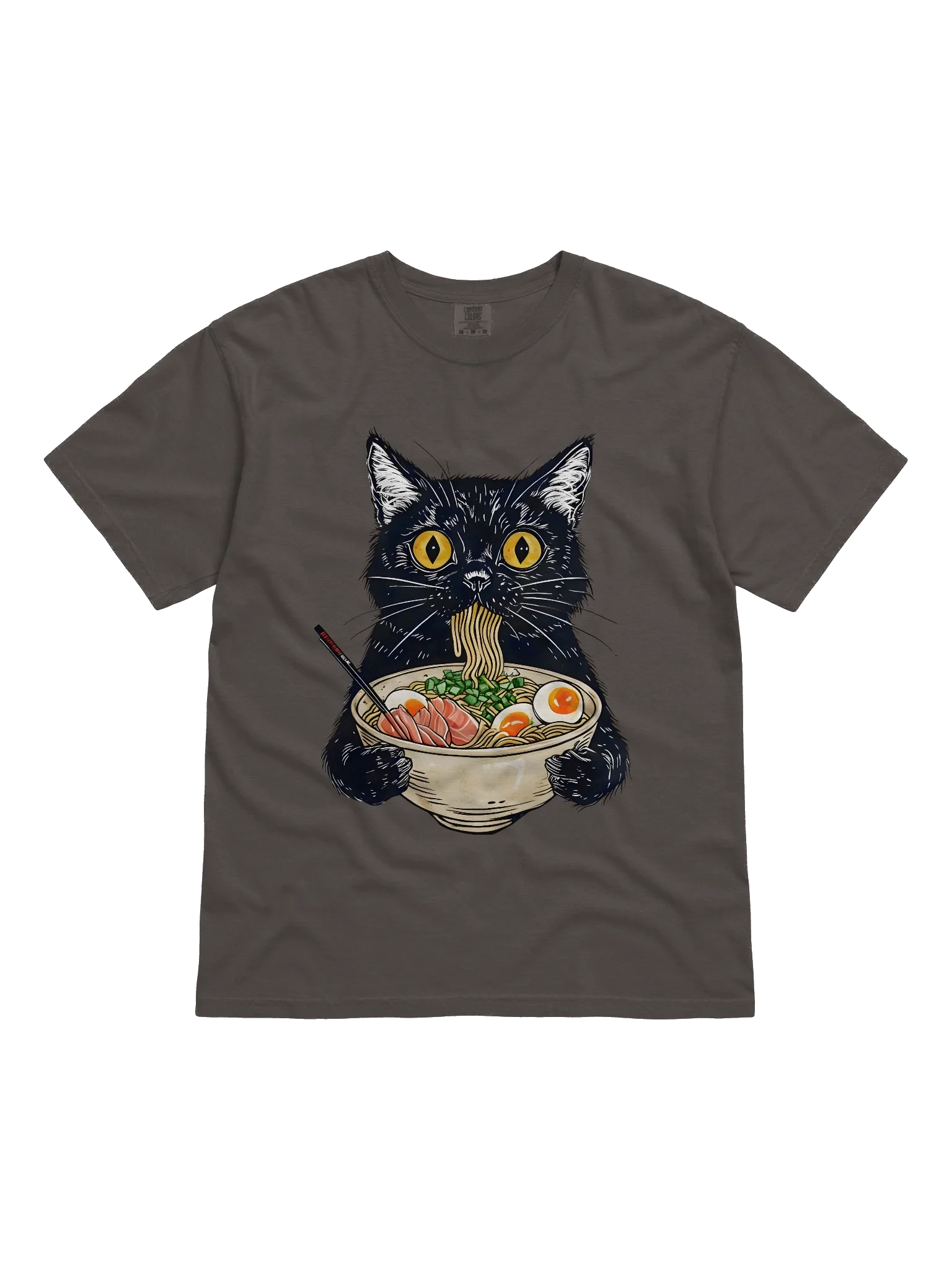 Ramen Eating Black Cat T-Shirt – Relaxed Fit Heavyweight Unisex Cotton T-Shirt product image (3)