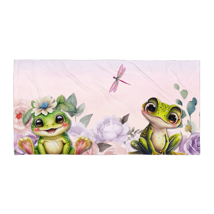 Cute frogs and flowers Bath towel product image (2)