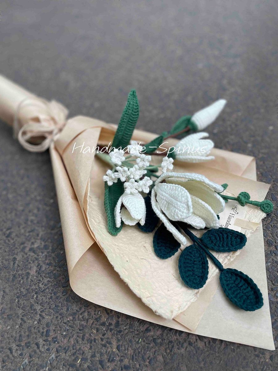 White Magnolia Crochet Knit Bouquet product image (5)