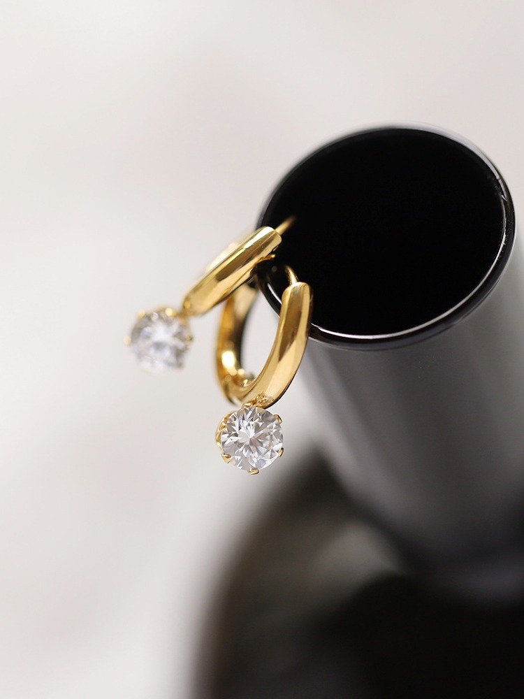 Solitaire Drop Hoop Earrings | 18K Gold Plated product image (5)