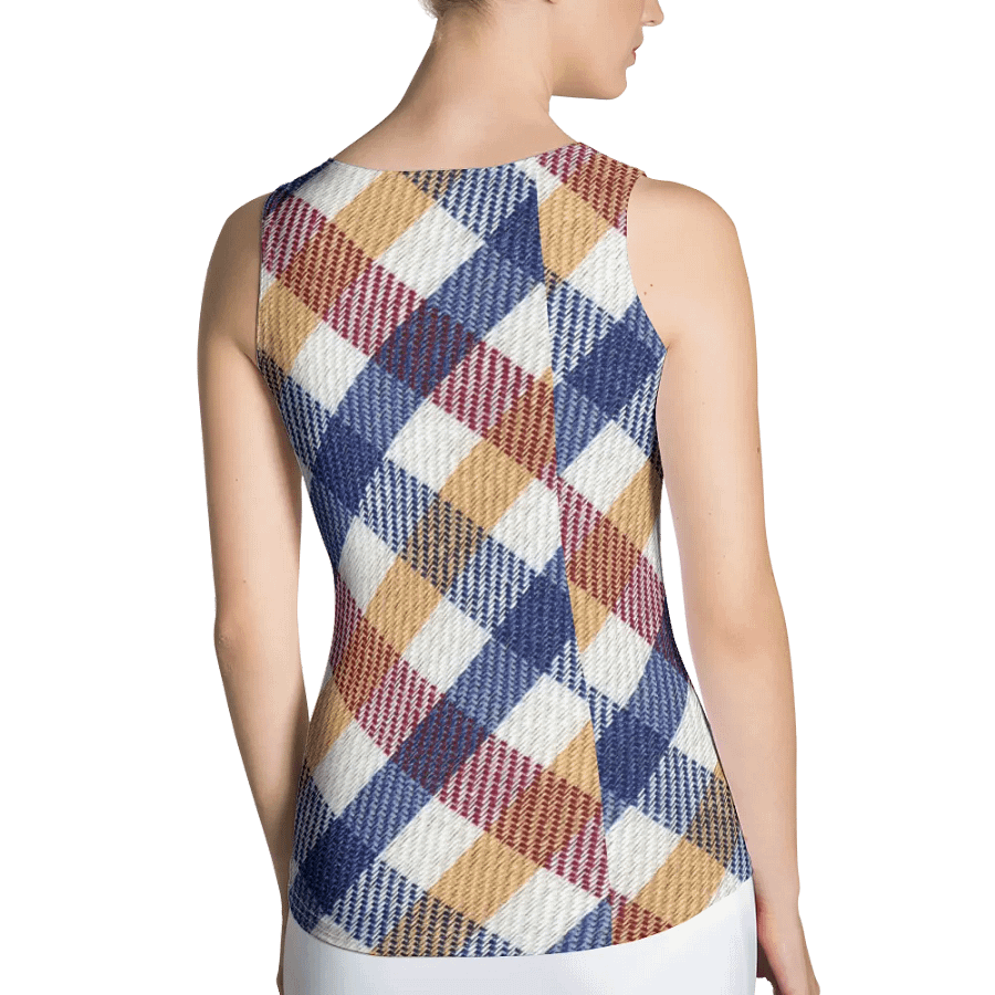 ALL-OVER PRINTED VINTAGE BLUE RED YELLOW CHECKERED PATTERN WOMEN'S TANK TOP product image (2)