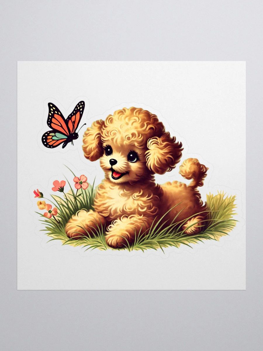 Joyful Poodle and Butterfly Retro Style Stickers product image (1)