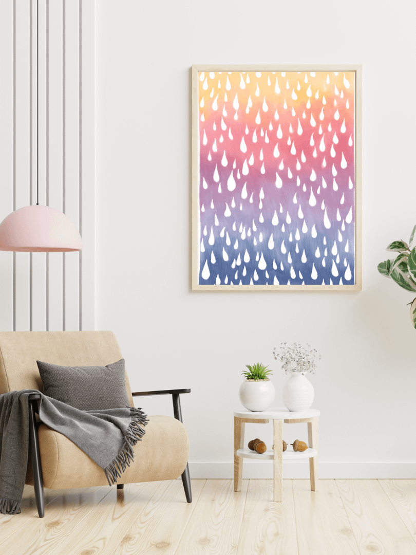 Watercolour Painting Printable Wall Art of RAINBOW RAINDROPS product image (3)
