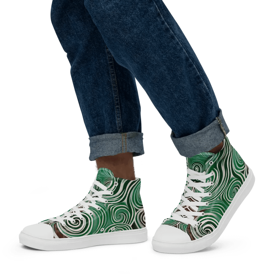 Funky Cool Green Liquid Tie-Dye Men's High-Top Canvas Shoes product image (7)