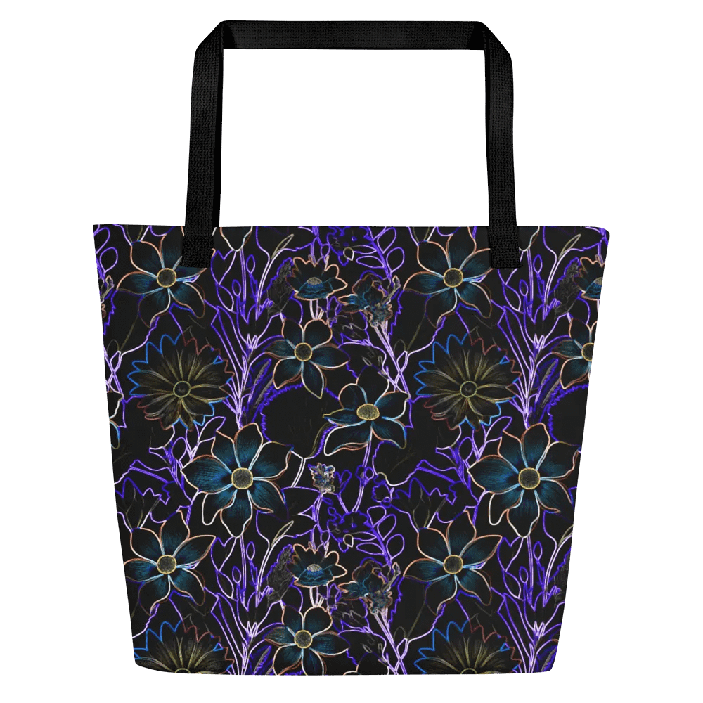 Trippy Floral Purple,Teal /All-Over Print Large Tote Bag w/ Pocket by Sublicolor product image (1)
