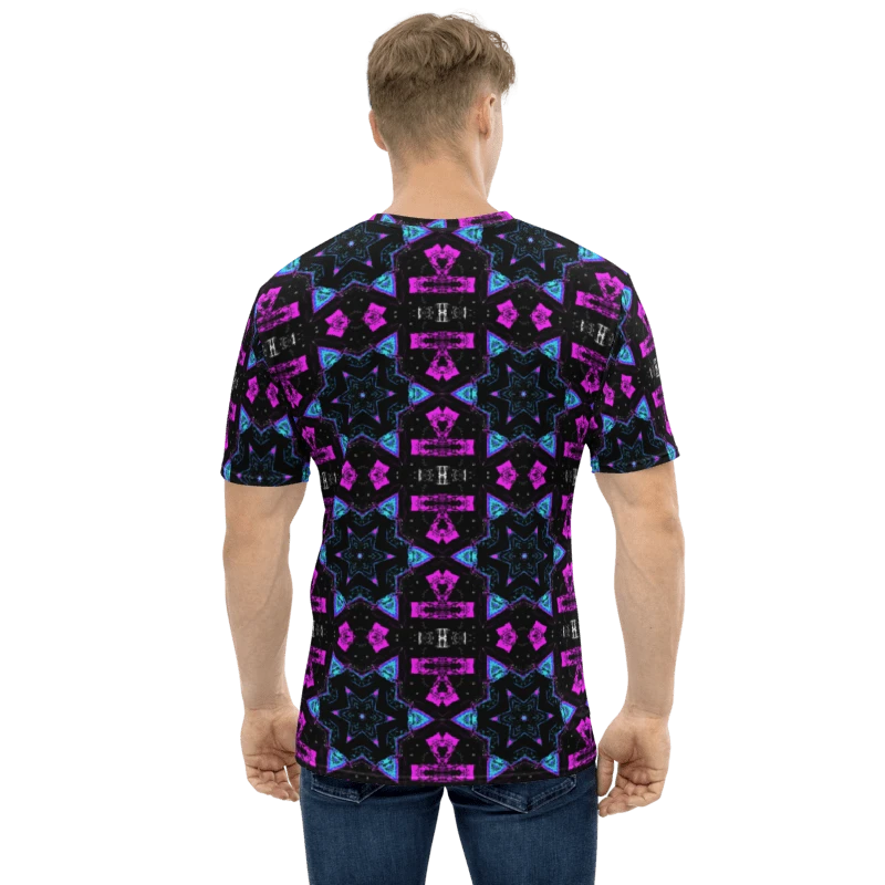 Abstract Pink, Turquoise and Black Repeating Star Pattern Men's T Shirt product image (10)