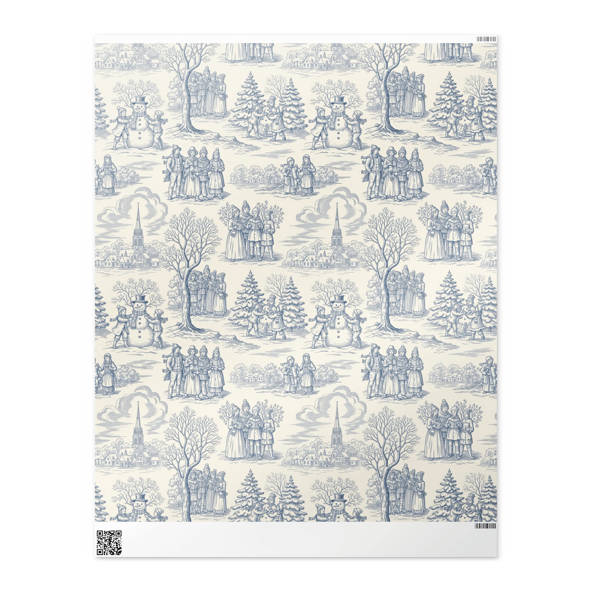 Christmas Caroling & Snowman Fun Toile Chinoiserie Wrapping Paper product image (2)