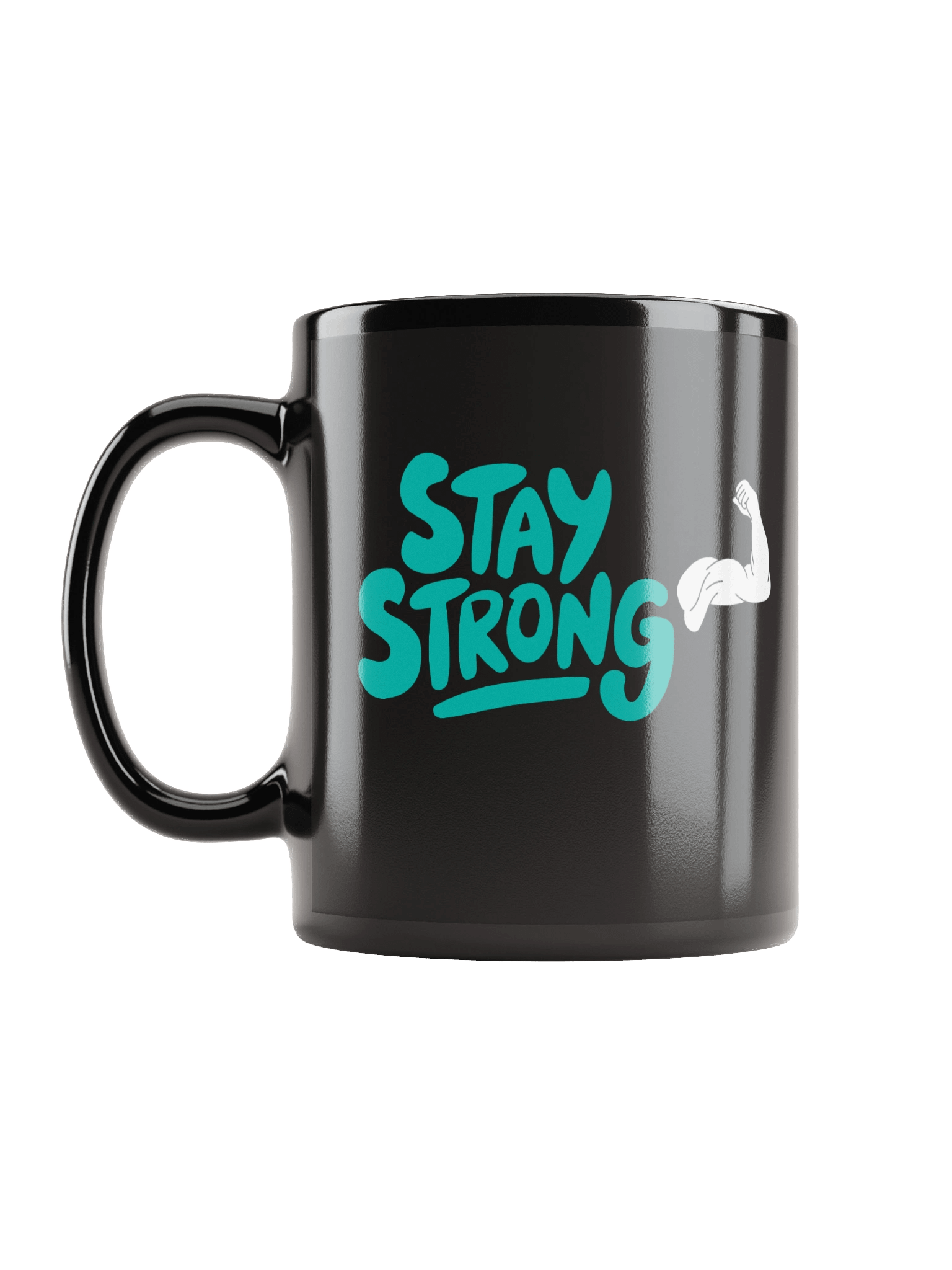 Stay Strong Text with Flexed Bicep Graphic Black Coffee Mug product image (2)
